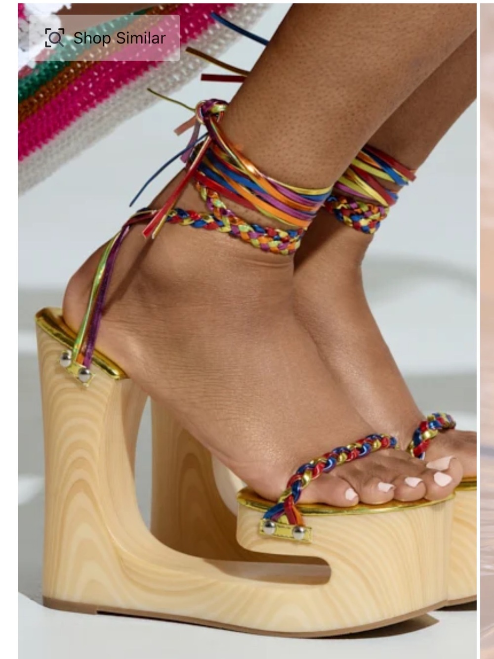 (NEW)Rainbow Braided Ankle-Wrap Platform Sandals - Women
